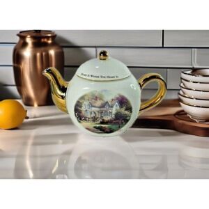 VTG Thomas Kinkade Teapot "Home Is Where The Heart Is II" CottageCore  Chic Deco